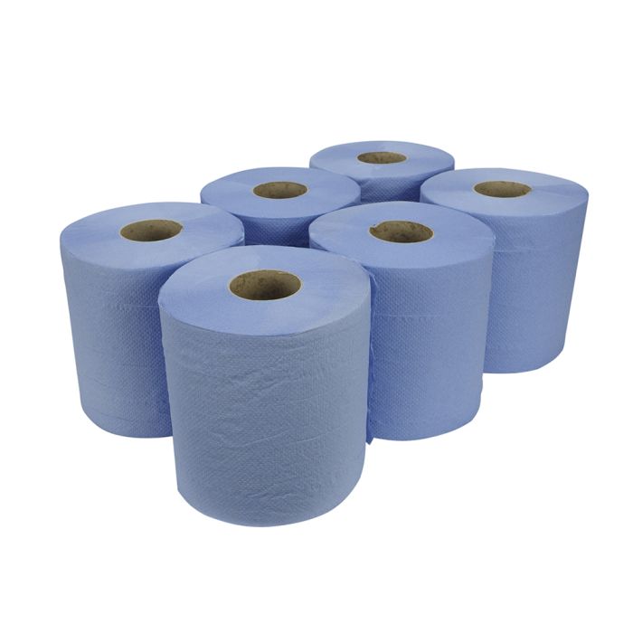 Essentials 3ply Blue Embossed Centre Feed Rolls ? Case of 6
