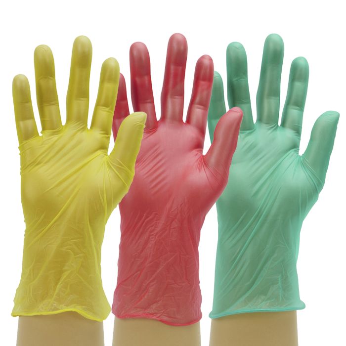 Powder Free Disposable Green Red Yellow Vinyl Gloves