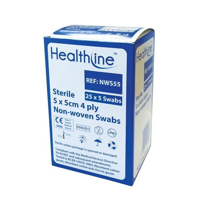 Healthline Sterile Non Woven Swabs ? 5cm x 5cm